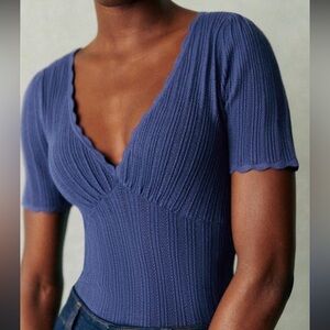 Sezane Blue Ribbed Sweater